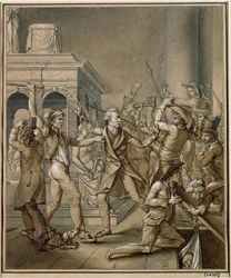 Alexandre Lenoir (1761-1839) widersetzt sich der Zerstörung der königlichen Gräber der französischen Monarchie in der Kirche von Saint-Denis
